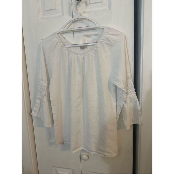 Alessia Pacini Women's 100% Linen Lace Bell Sleeve Peasant Blouse White Small - Picture 7 of 7